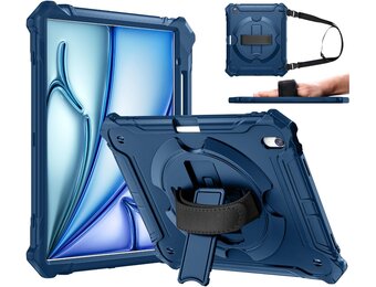 Hoesje voor iPad Air 13 inch (2024/2025) | Schokbestendig | Full Body Bescherming | 360° Draaibare Polsband & Standaard | Potloodhouder | Duurzaam | B