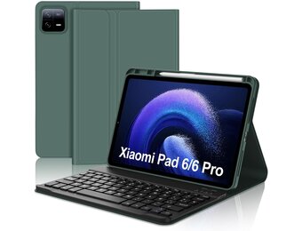 Toetsenbordhoes voor Xiaomi Pad 6/6 Pro 11 inch | AZERTY Magnetisch Afneembaar | Bluetooth | Donkergroen PU-leer | 3 Kijkhoeken