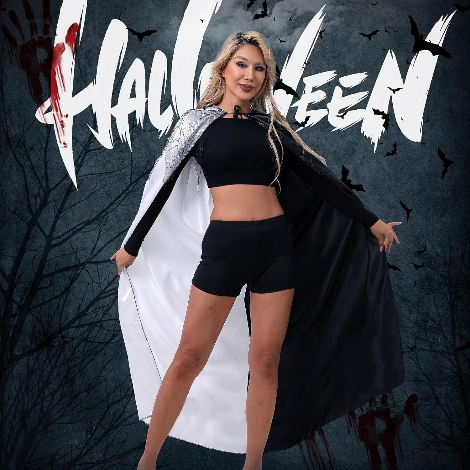 Cruella De Vil Cape Kostuum Dames Volwassenen | Halloween Carnaval Cosplay | Zwart Wit | 150cm