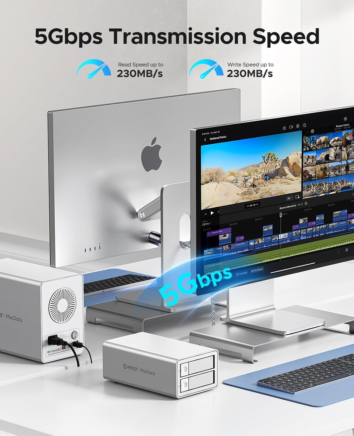 ORICO 2 x Raid harde schijf behuizing voor 2,5/3,5 inch SATA HDD/SSD tot 2X 22TB, USB 3.0 type B, harde schijf dockingstation, ondersteunt Raid 0/1/PM (9928RU3)