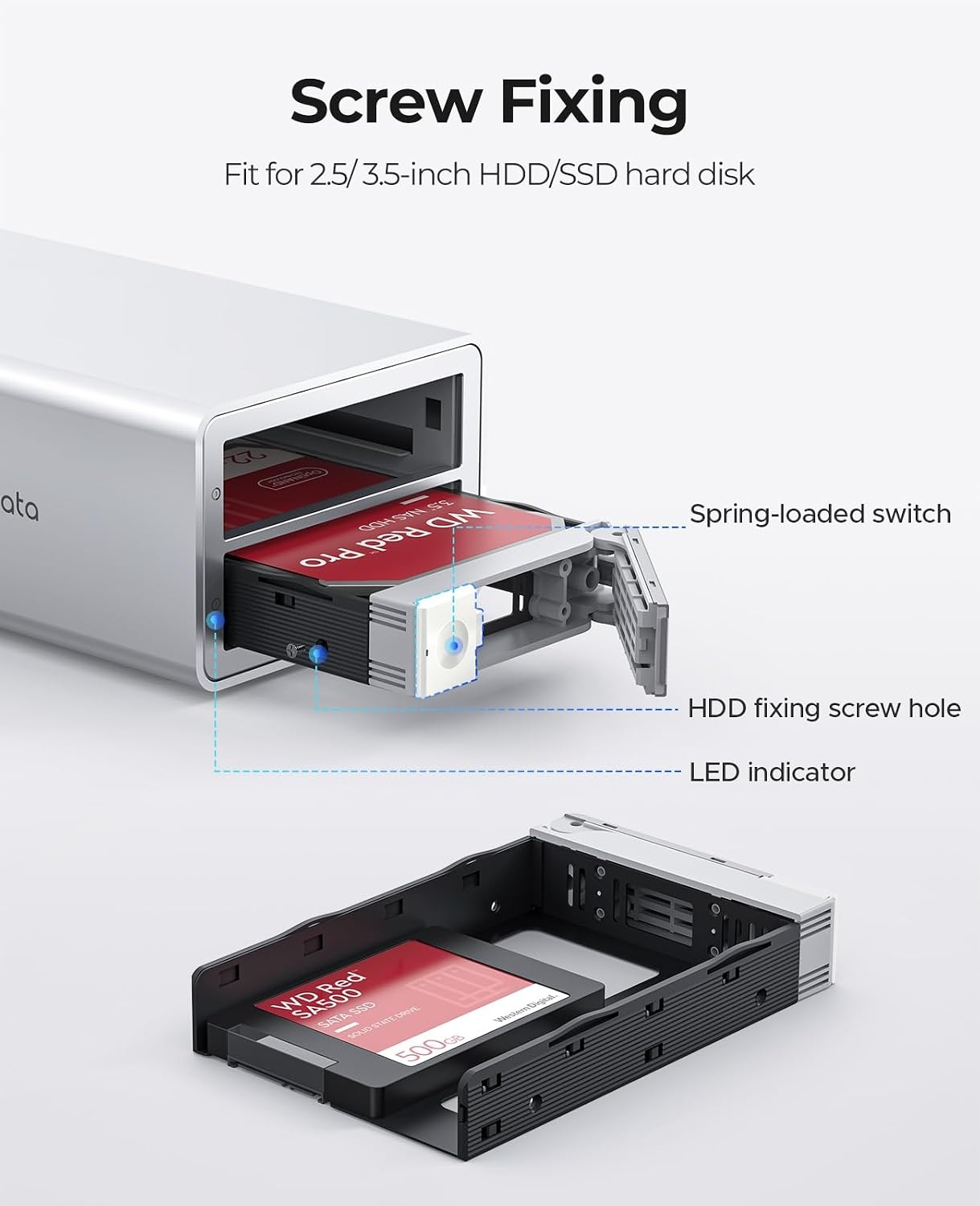 ORICO 2 x Raid harde schijf behuizing voor 2,5/3,5 inch SATA HDD/SSD tot 2X 22TB, USB 3.0 type B, harde schijf dockingstation, ondersteunt Raid 0/1/PM (9928RU3)