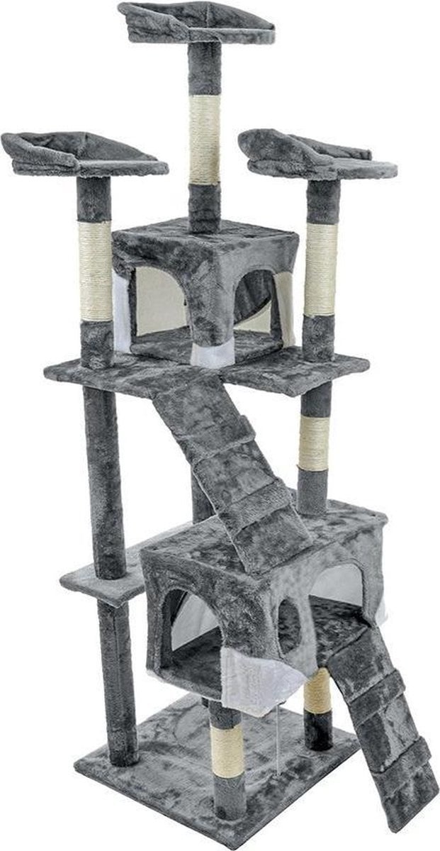 Krabpaal & speelhuis XXL - katten - grijs - 170 cm hoog