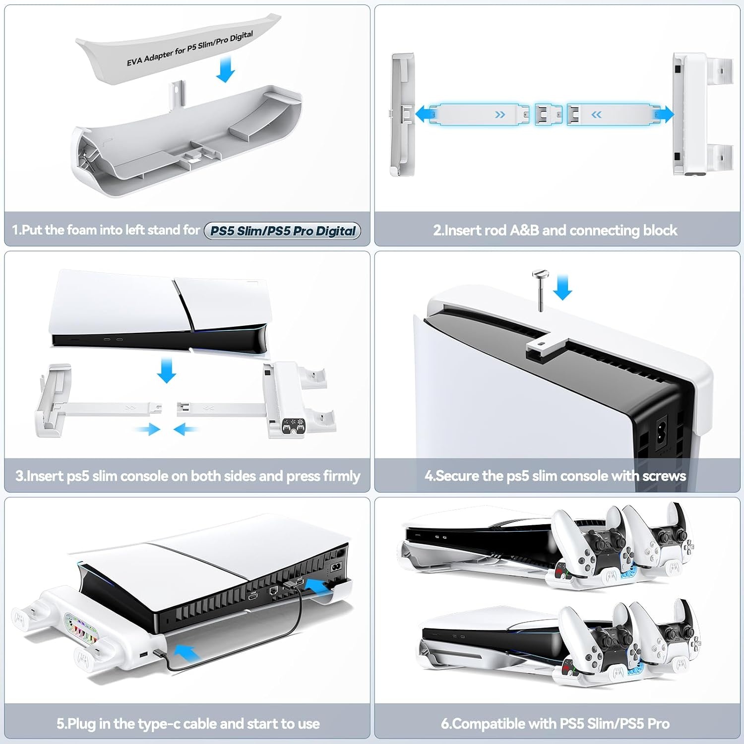 PS5 horizontale houder voor PS5 Slim Disc en Digital, koelhouder met dubbele PS5-controller, verbeterde PS5-ondersteuning voor PS5 Slim 2023 console (niet compatibel met PS5 2020)