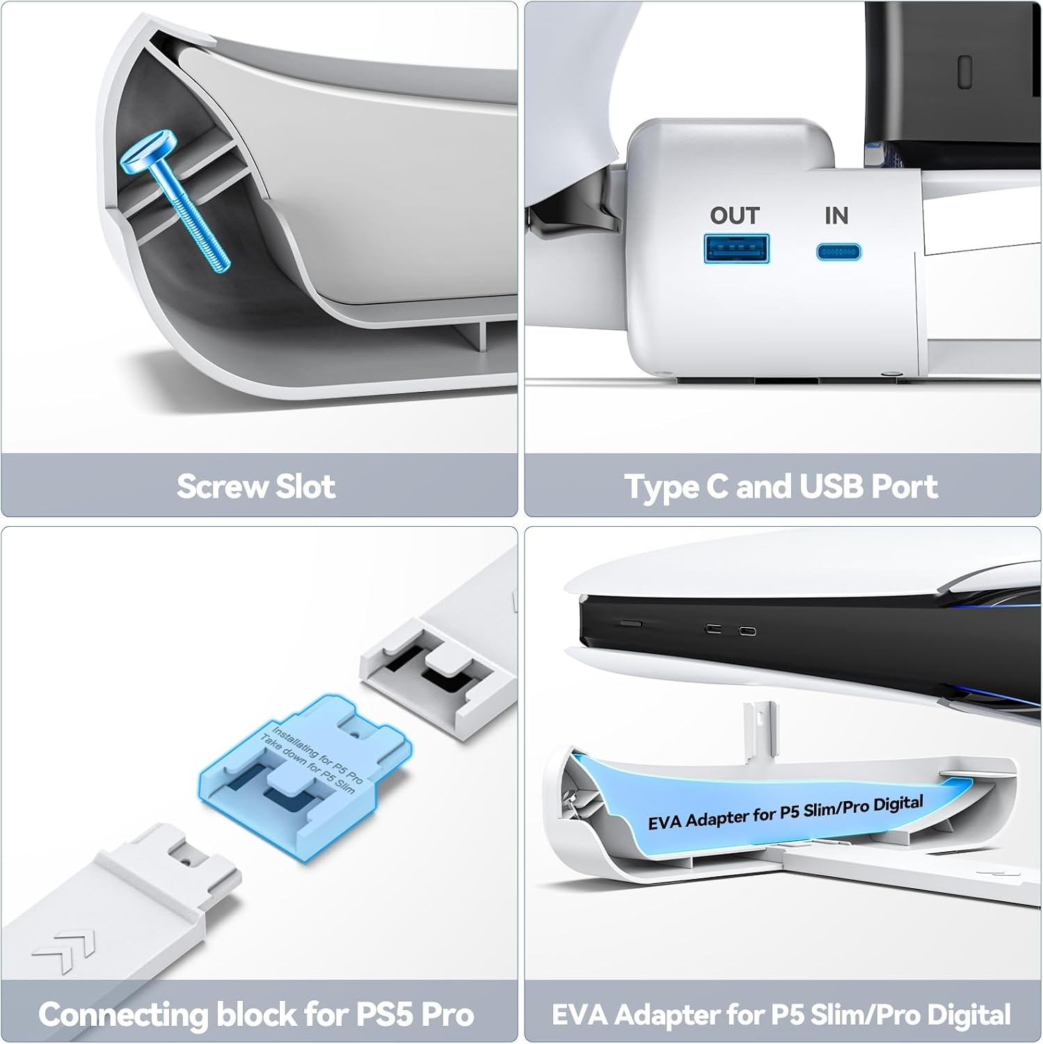 PS5 horizontale houder voor PS5 Slim Disc en Digital, koelhouder met dubbele PS5-controller, verbeterde PS5-ondersteuning voor PS5 Slim 2023 console (niet compatibel met PS5 2020)