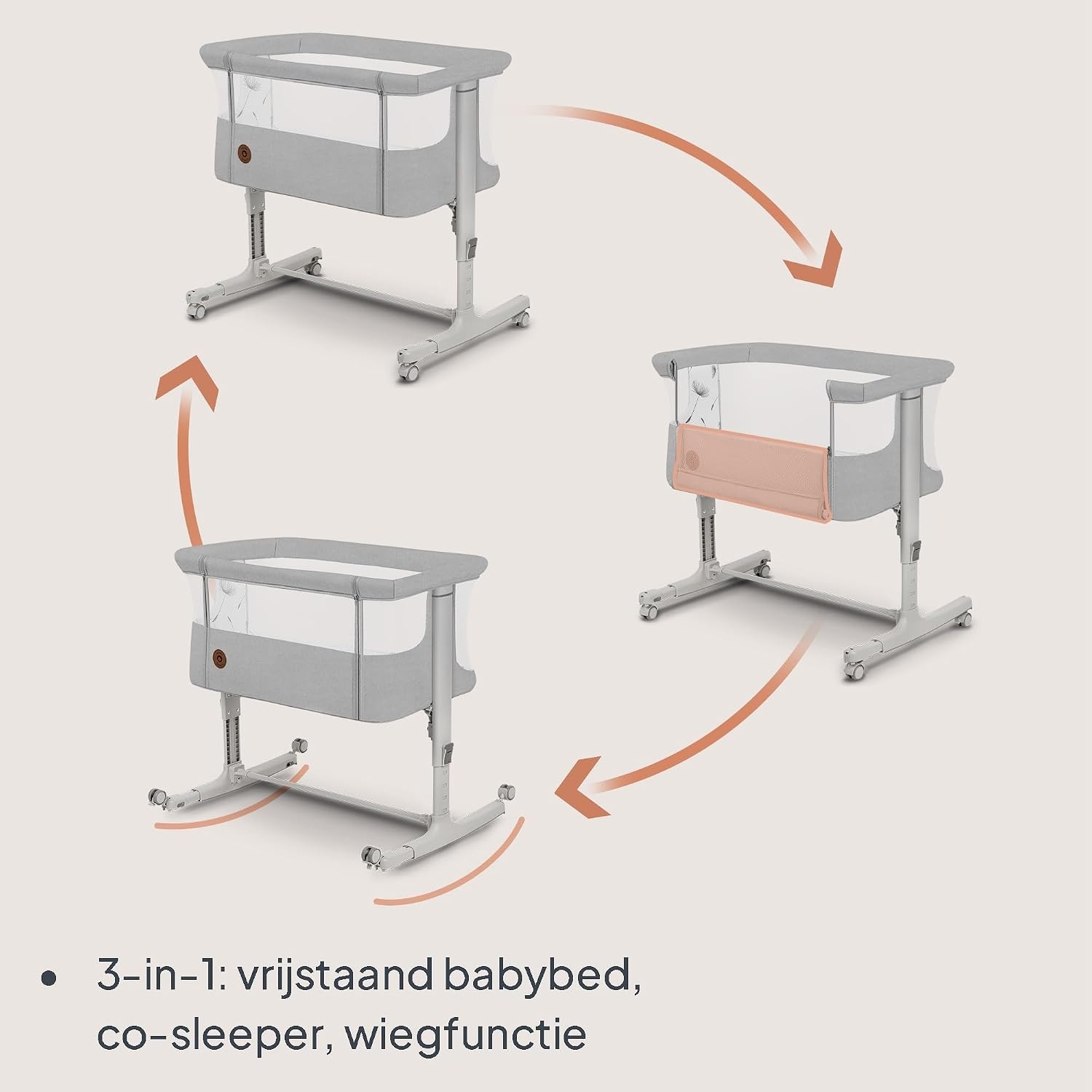 LIONELO Aurora 3-in-1 Baby Co-Sleeper, Hoogteverstelling & Hellingsfunctie