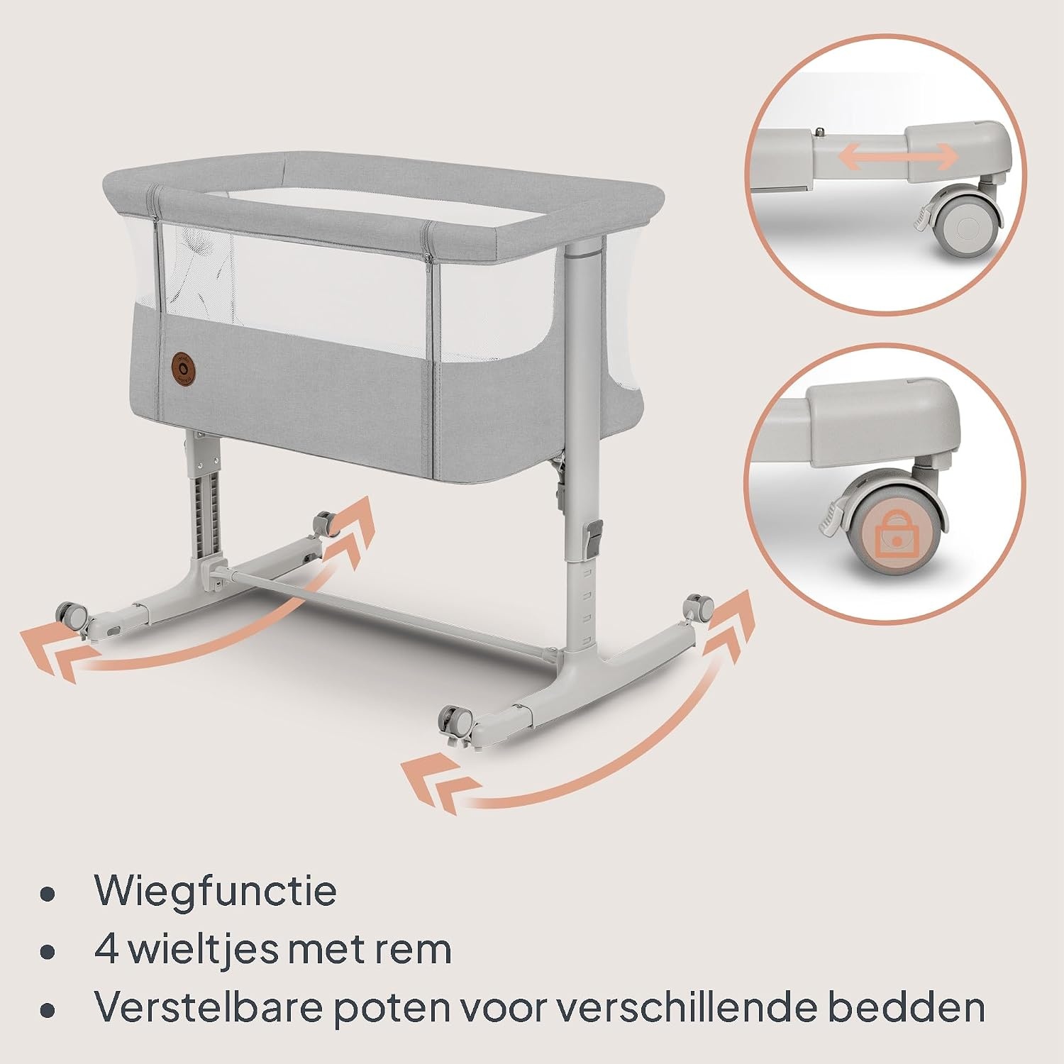 LIONELO Aurora 3-in-1 Baby Co-Sleeper, Hoogteverstelling & Hellingsfunctie