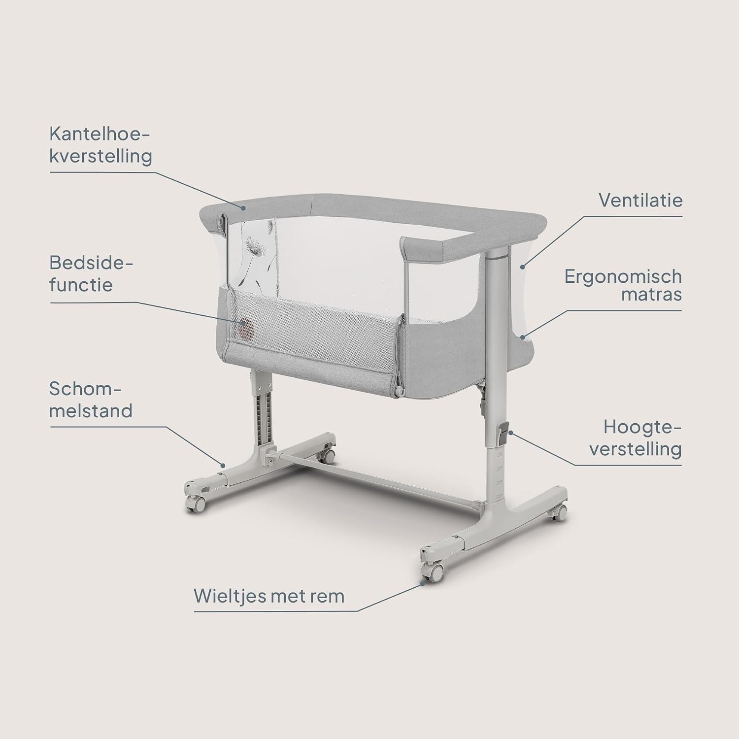 LIONELO Aurora 3-in-1 Baby Co-Sleeper, Hoogteverstelling & Hellingsfunctie