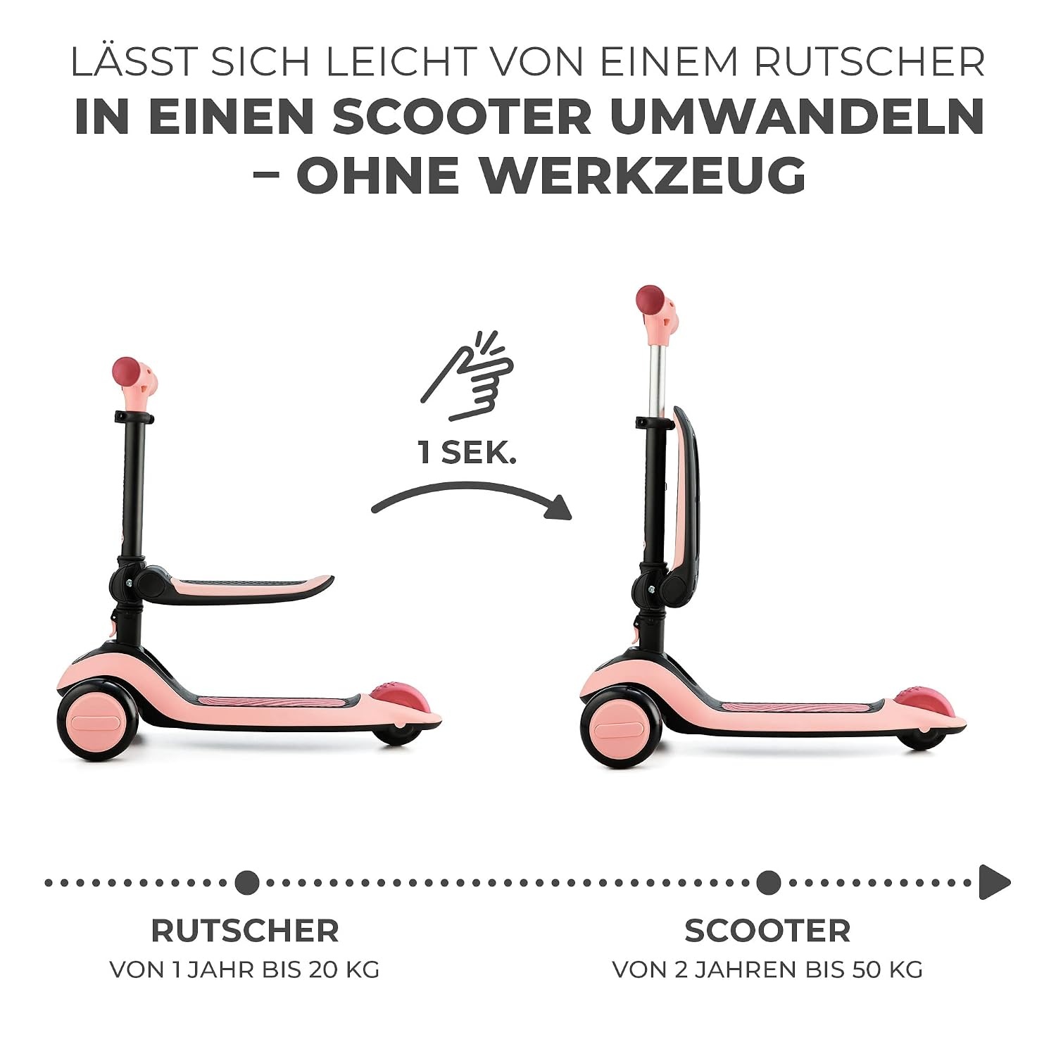 Kinderkraft Halley 2-in-1 Kinderstep en Loopfiets - Roze