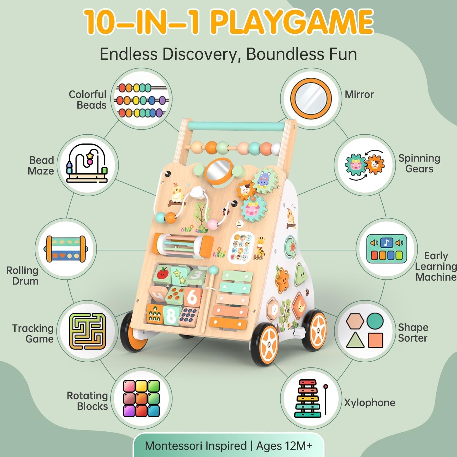Houten Babyloopwagen Montessori Activiteitencentrum - 59% Korting!