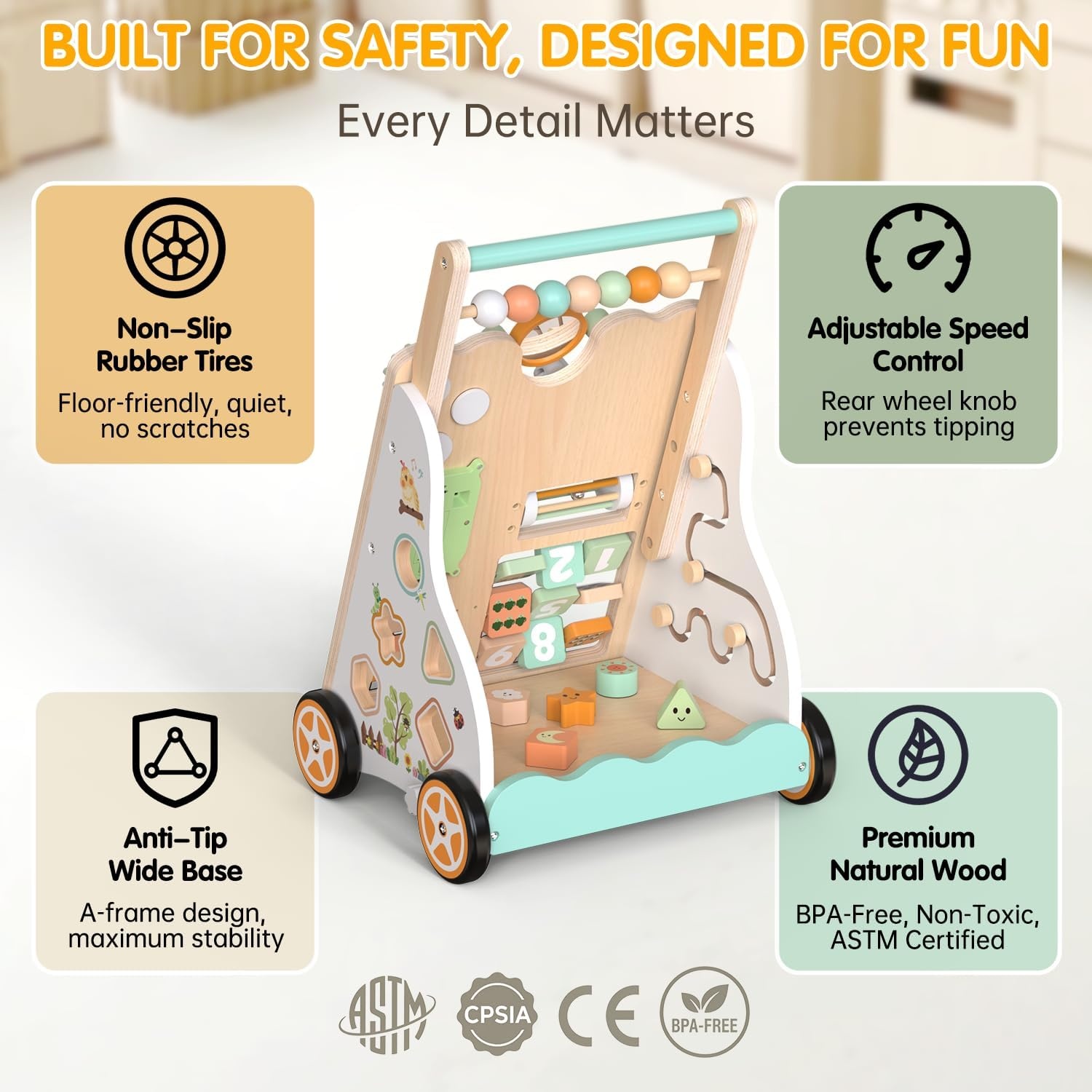 Houten Babyloopwagen Montessori Activiteitencentrum - 59% Korting!