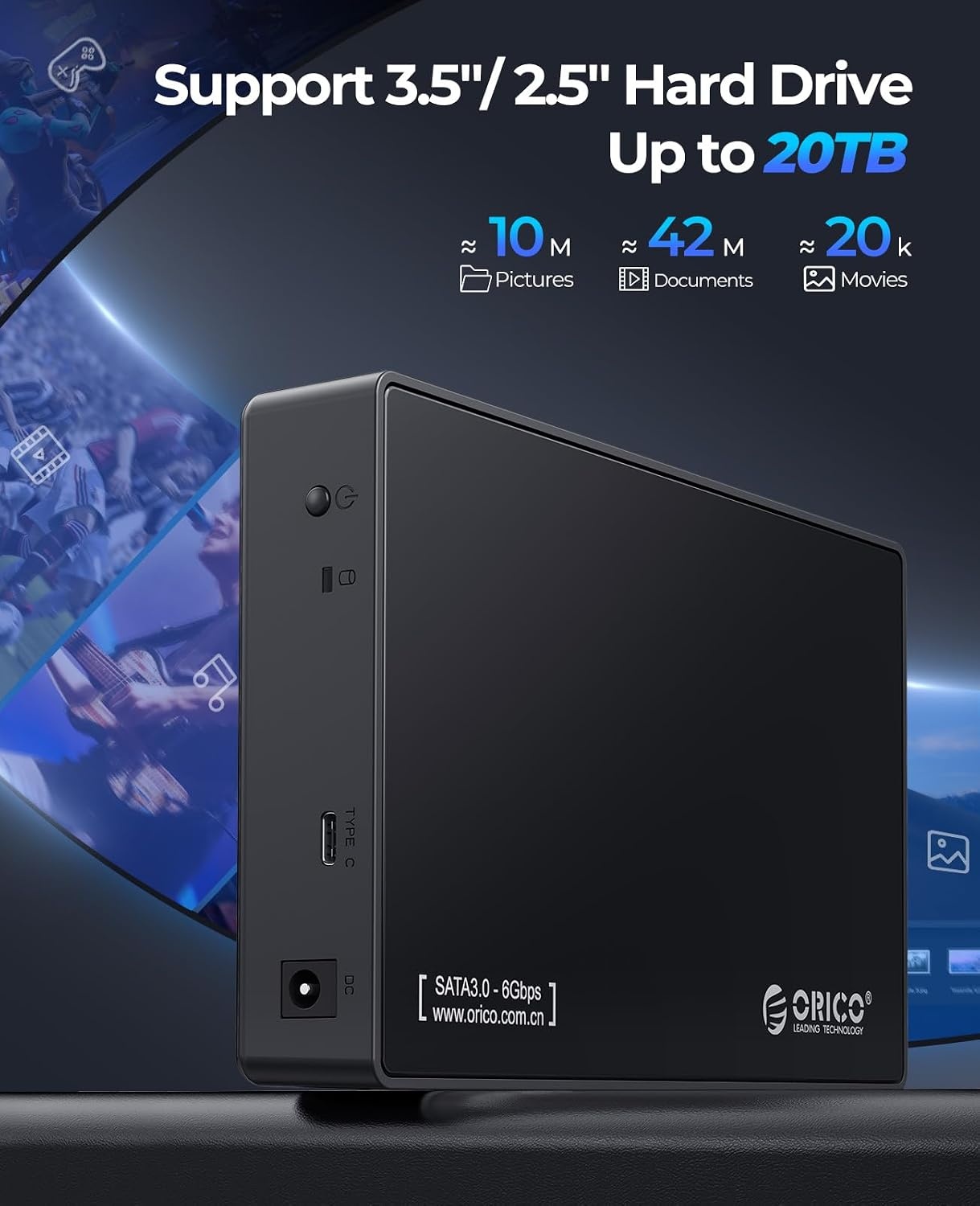 ORICO 3,5 inch USB 3.1 Type-C HDD behuizing voor SATA harde schijven tot 20TB