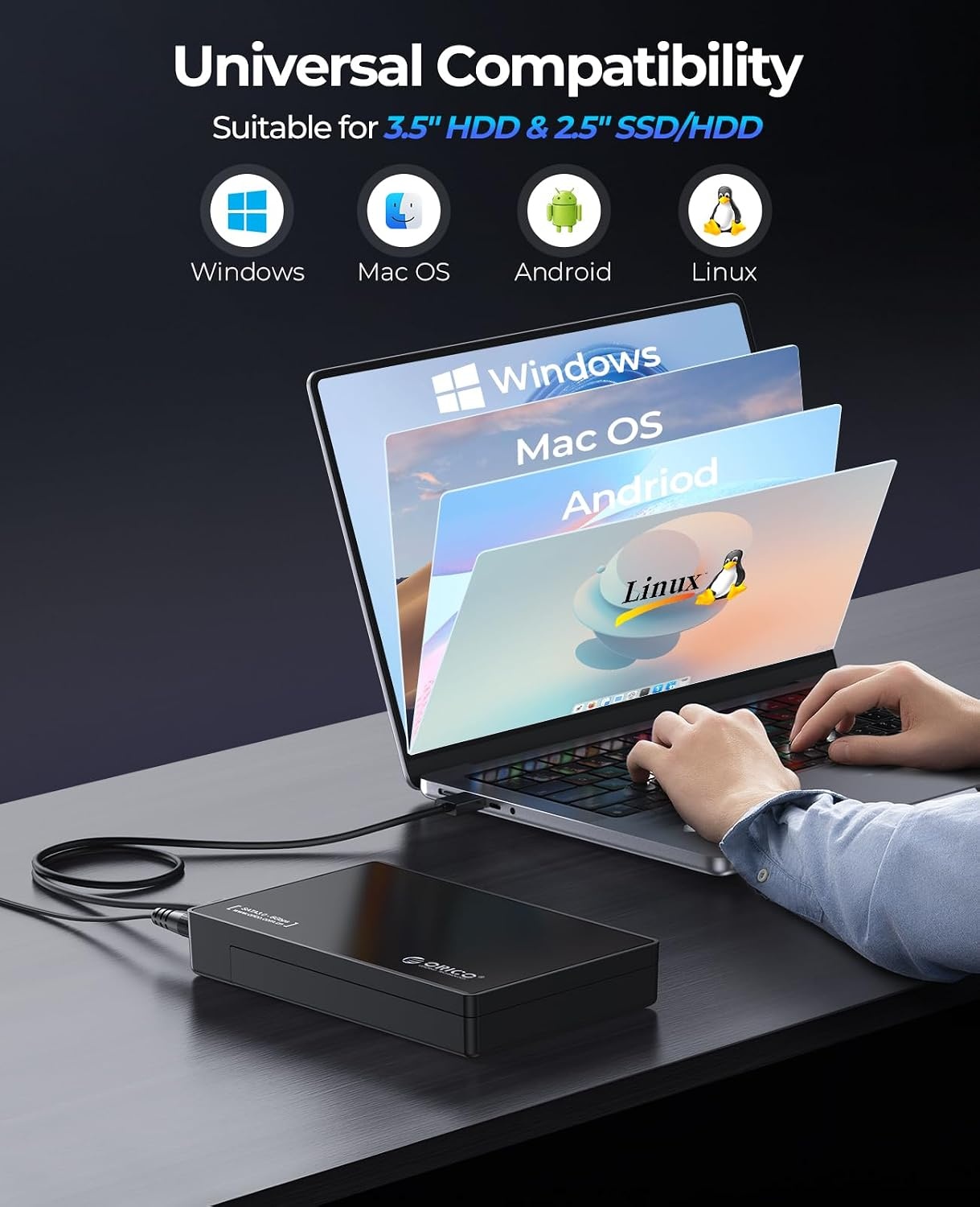 ORICO 3,5 inch USB 3.1 Type-C HDD behuizing voor SATA harde schijven tot 20TB