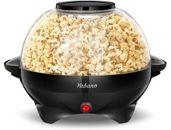 Yabano Popcornmachine voor thuis, maker met suiker en olie, afneembaar verwarmingsoppervlak, popcornpopper, anti-aanbaklaag, groot deksel als serveerschaal, ruimtebesparende opslag