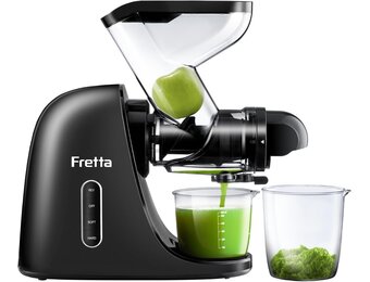 Fretta Masticating Juicer Slow Juicer Sapcentrifuge, groente en fruit, 200 W, fruitpers, elektrische sappers, selderij, sapmaker, machine, koude pers, fruitpers, 76 mm, BPA-vrij (Zwart)