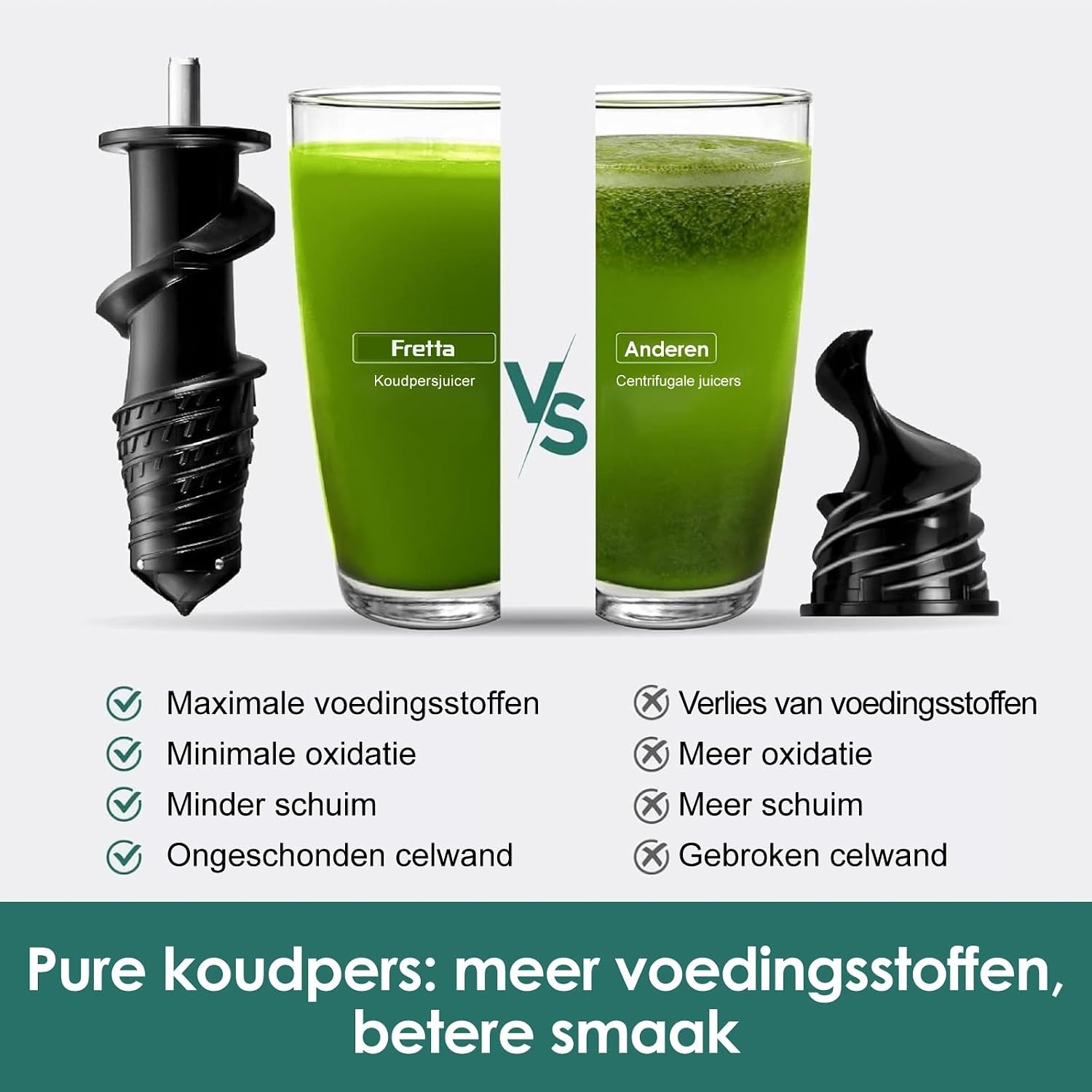 Fretta Masticating Juicer Slow Juicer Sapcentrifuge, groente en fruit, 200 W, fruitpers, elektrische sappers, selderij, sapmaker, machine, koude pers, fruitpers, 76 mm, BPA-vrij (Zwart)