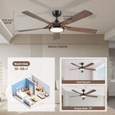 Newday Plafondventilatoren Houten Zwart,142CM Plafondventilator met verlichting en afstandsbediening Rustig, Plafondventilator groot met licht dimbaar, Ventilator Lamp Plafond