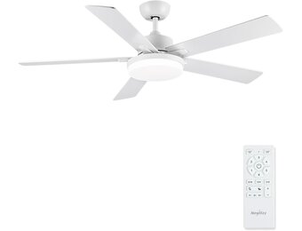Newday 132cm Witte Plafondventilator met 5 Blades, Rustige Plafondventilator met Licht en Afstandsbediening voor Slaapkamer, Omkeerbare Plafondventilator met Lamp Dimbaar