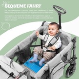 Opvouwbare bolderkar met dak, premium bolderkar voor 2 kinderen, dubbele kinderwagen, handwagen met dak, snackdienblad, 5-punts riem, voor terreingebruik PU-wielen, transportwagen, trekken en duwen