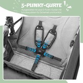 Opvouwbare bolderkar met dak, premium bolderkar voor 2 kinderen, dubbele kinderwagen, handwagen met dak, snackdienblad, 5-punts riem, voor terreingebruik PU-wielen, transportwagen, trekken en duwen