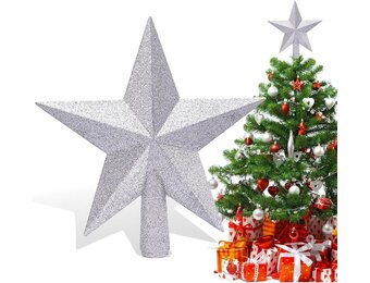 Zilveren Ster Kerstboom piek 20.5 cm - Kunststof Glitter 3D Look