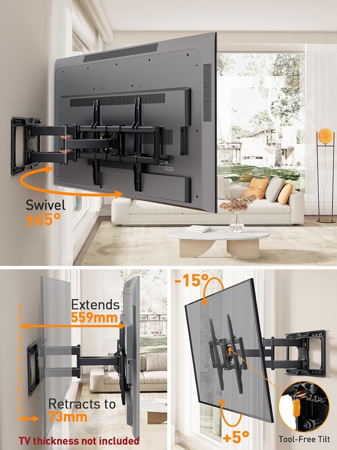Zwarte TV-muurbeugel Full Motion 42-90" (34% korting)