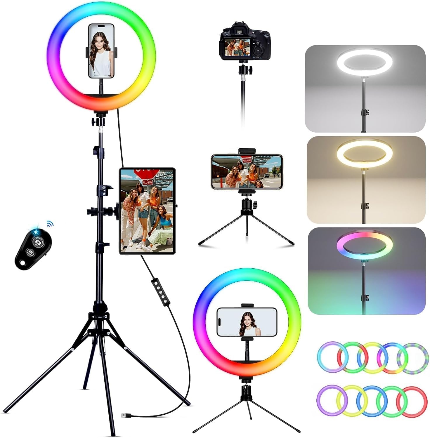 KOSCHEAL Ringlamp 12 inch met Statief - 40 RGB Modi & 3 Kleuren - 33% Korting