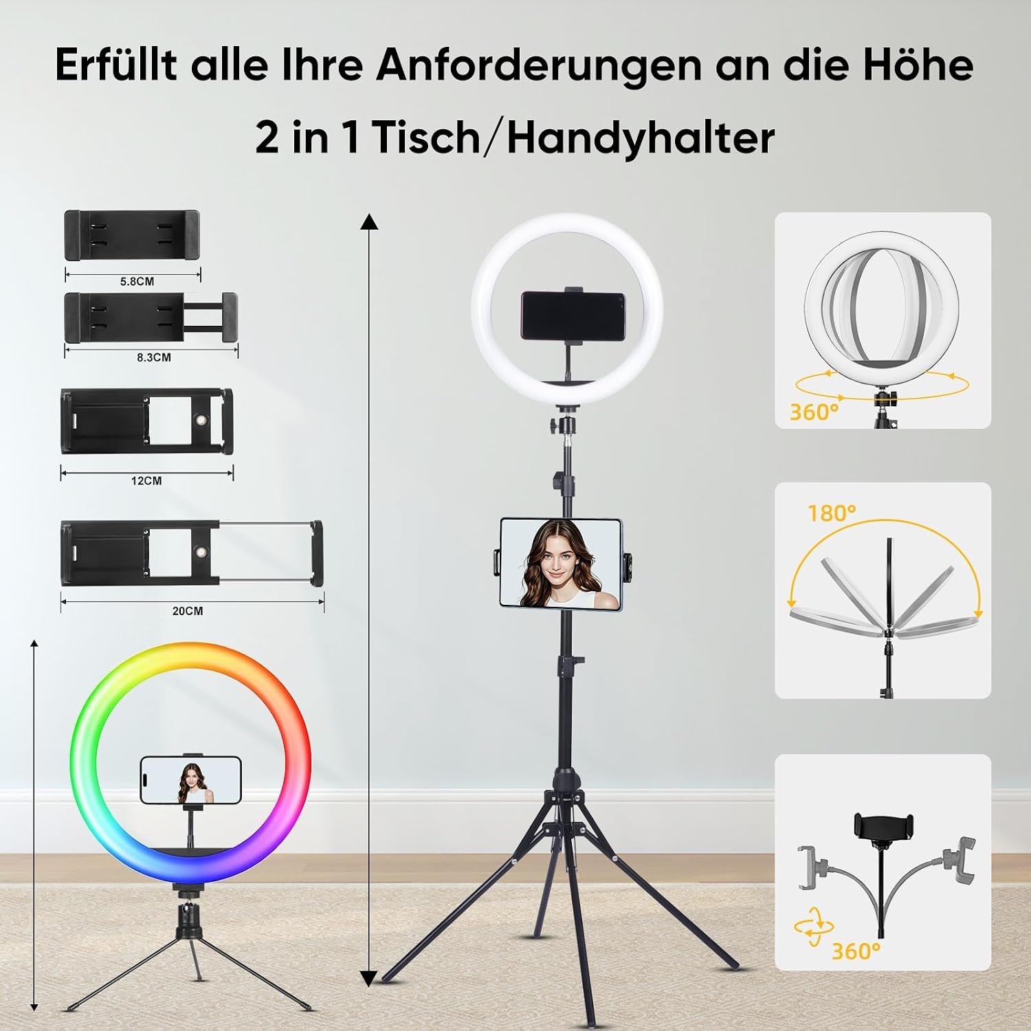 KOSCHEAL Ringlamp 12 inch met Statief - 40 RGB Modi & 3 Kleuren - 33% Korting