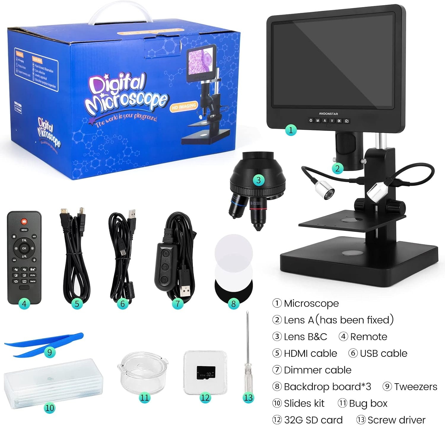 Andonstar AD249S-P Digitale Microscoop 10.1" HDMI, 4000x, Met 35% Korting