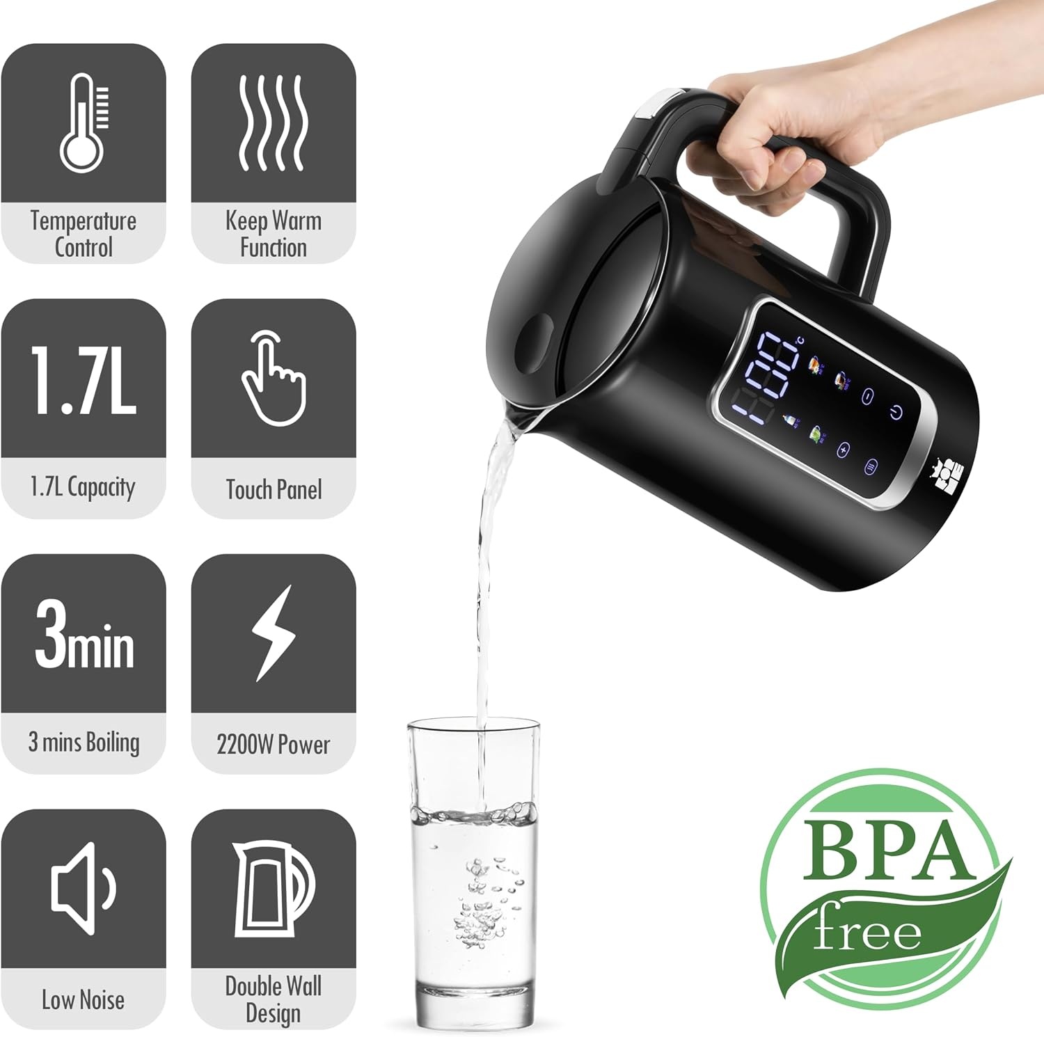 ForMe Waterkoker 1,7L Zwart - Temperatuurkeuze & Warmhoudfunctie (33% Korting)