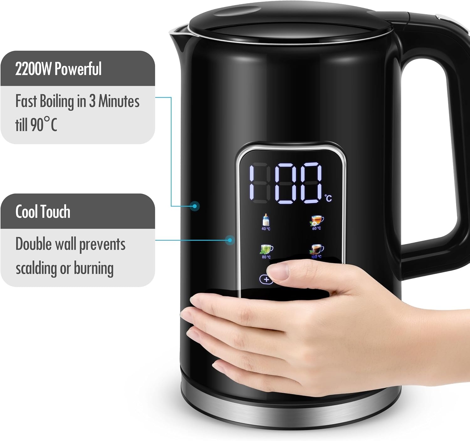 ForMe Waterkoker 1,7L Zwart - Temperatuurkeuze & Warmhoudfunctie (33% Korting)