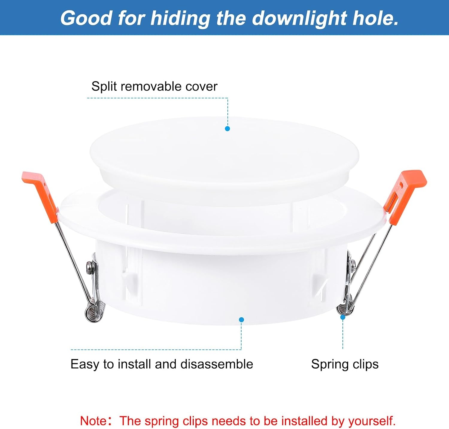 Plafondafdekking Wit met veren decoratie voor ronde gaten 10,5-12,5 cm | Afdekpaneel 4 inch PP voor muur, plafond, ventilator & downlight
