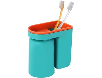 Tandenborstelhouder Wandhouder Groen met Beker en Afvoer | Zelfklevend zonder boren | Voor badkamer organisatie en snelle droging