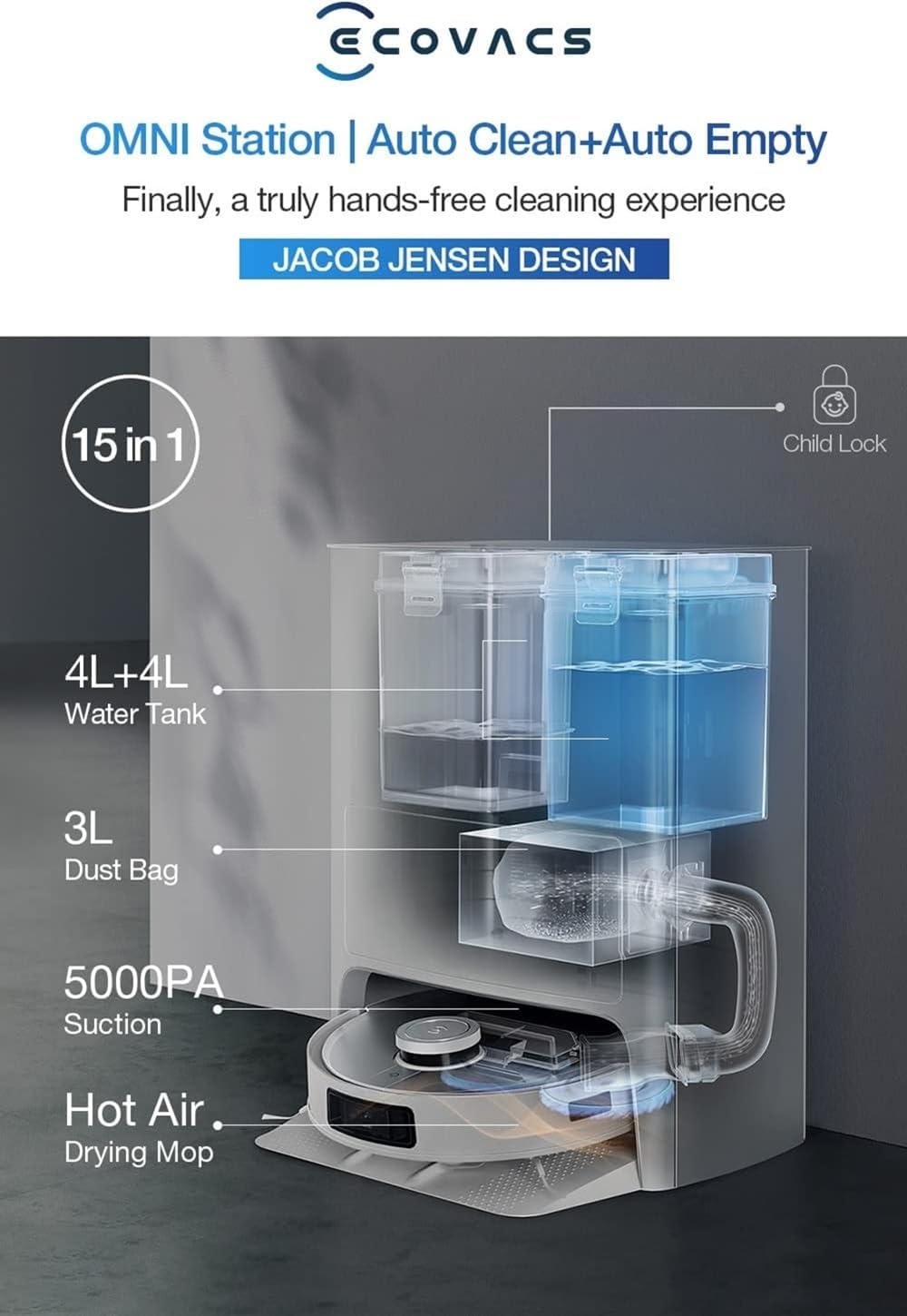 ECOVACS DEEBOT X1 OMNI Wit Robotstofzuiger - 35% Korting