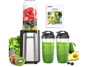Ganiza Mixer 900W: Compacte Blender met 3 Bekers, 58% Korting