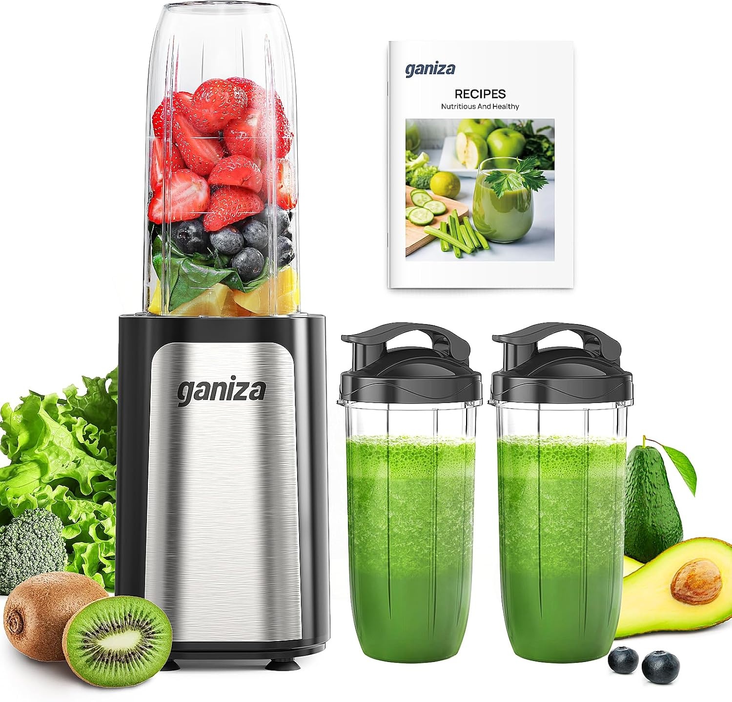 Ganiza Mixer 900W: Compacte Blender met 3 Bekers, 58% Korting