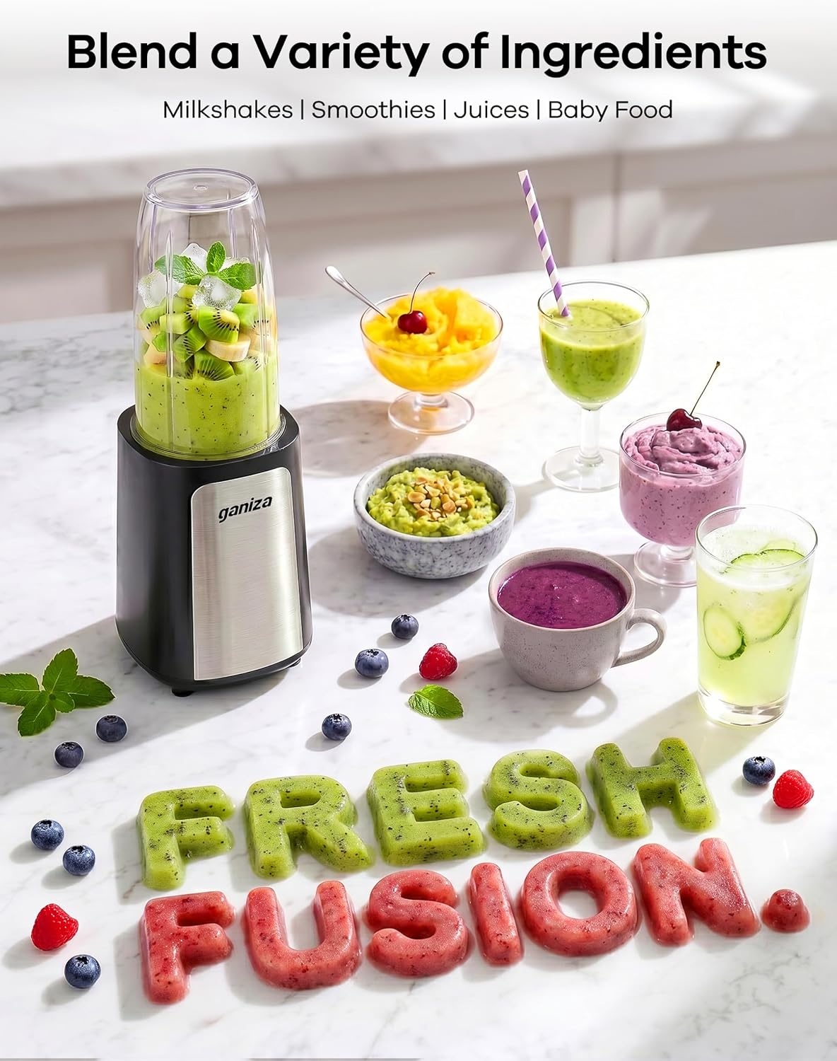 Ganiza Mixer 900W: Compacte Blender met 3 Bekers, 58% Korting