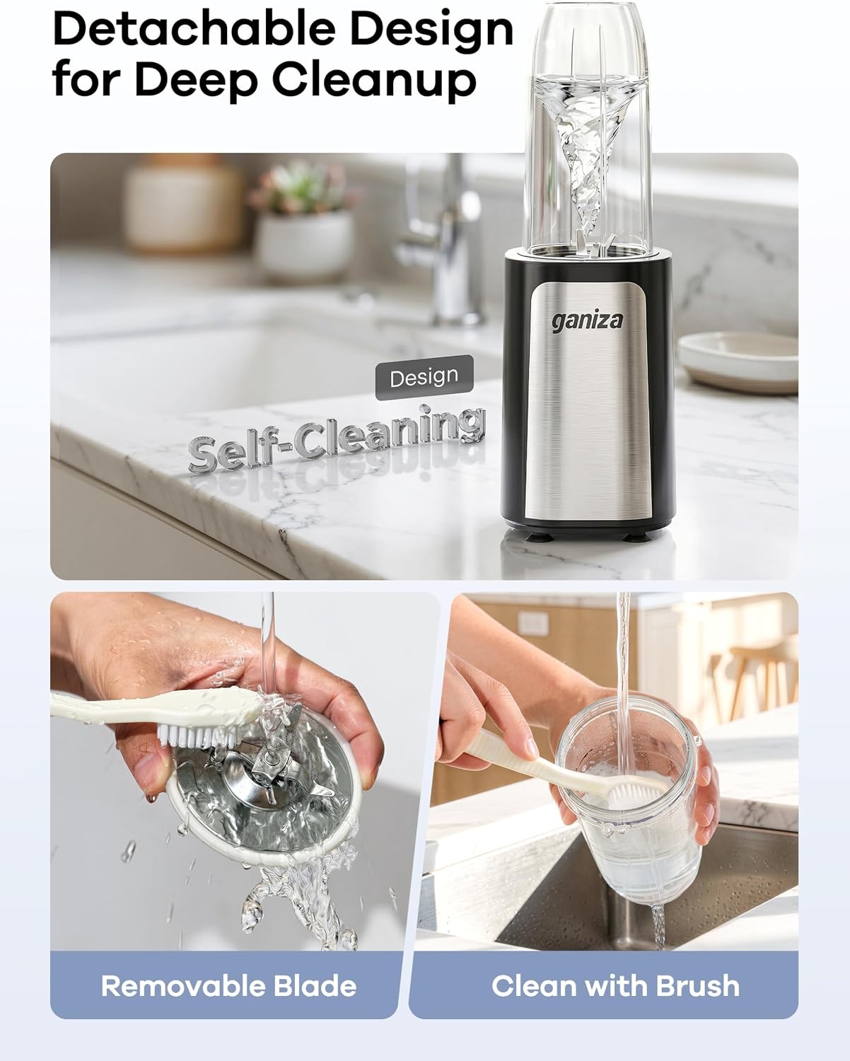 Ganiza Mixer 900W: Compacte Blender met 3 Bekers, 58% Korting
