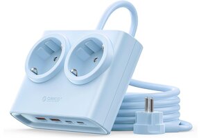 Blauwe Platte Stekkerdoos 6-in-1, 25W GaN Snelladen, 4x USB | 56% Korting