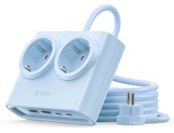 ORICO GaN PowerBrick 25W: Platte Stekkerdoos Blauw, 2x Stopcontact, 4x USB - 52% Korting!