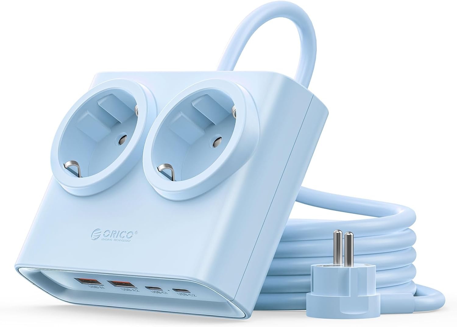 ORICO GaN PowerBrick 25W: Platte Stekkerdoos Blauw, 2x Stopcontact, 4x USB - 52% Korting!