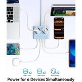 ORICO GaN PowerBrick 25W: Platte Stekkerdoos Blauw, 2x Stopcontact, 4x USB - 52% Korting!