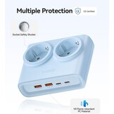 ORICO GaN PowerBrick 25W: Platte Stekkerdoos Blauw, 2x Stopcontact, 4x USB - 52% Korting!