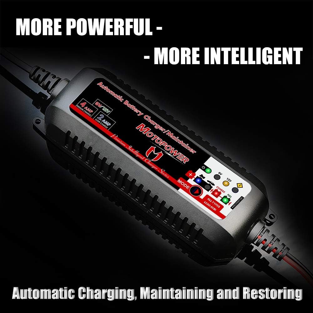 MOTOPOWER MP00207-FR 6 V/12 V 4 AMP Intelligente oplader, volautomatisch, met batterijherstelmodus