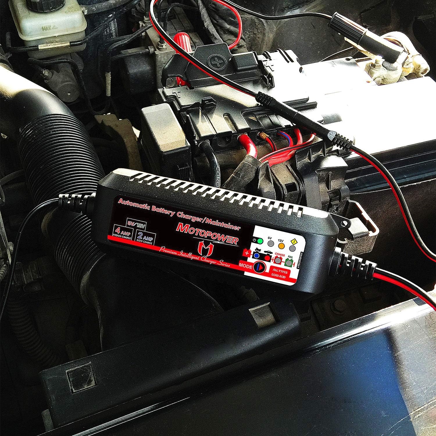 MOTOPOWER MP00207-FR 6 V/12 V 4 AMP Intelligente oplader, volautomatisch, met batterijherstelmodus