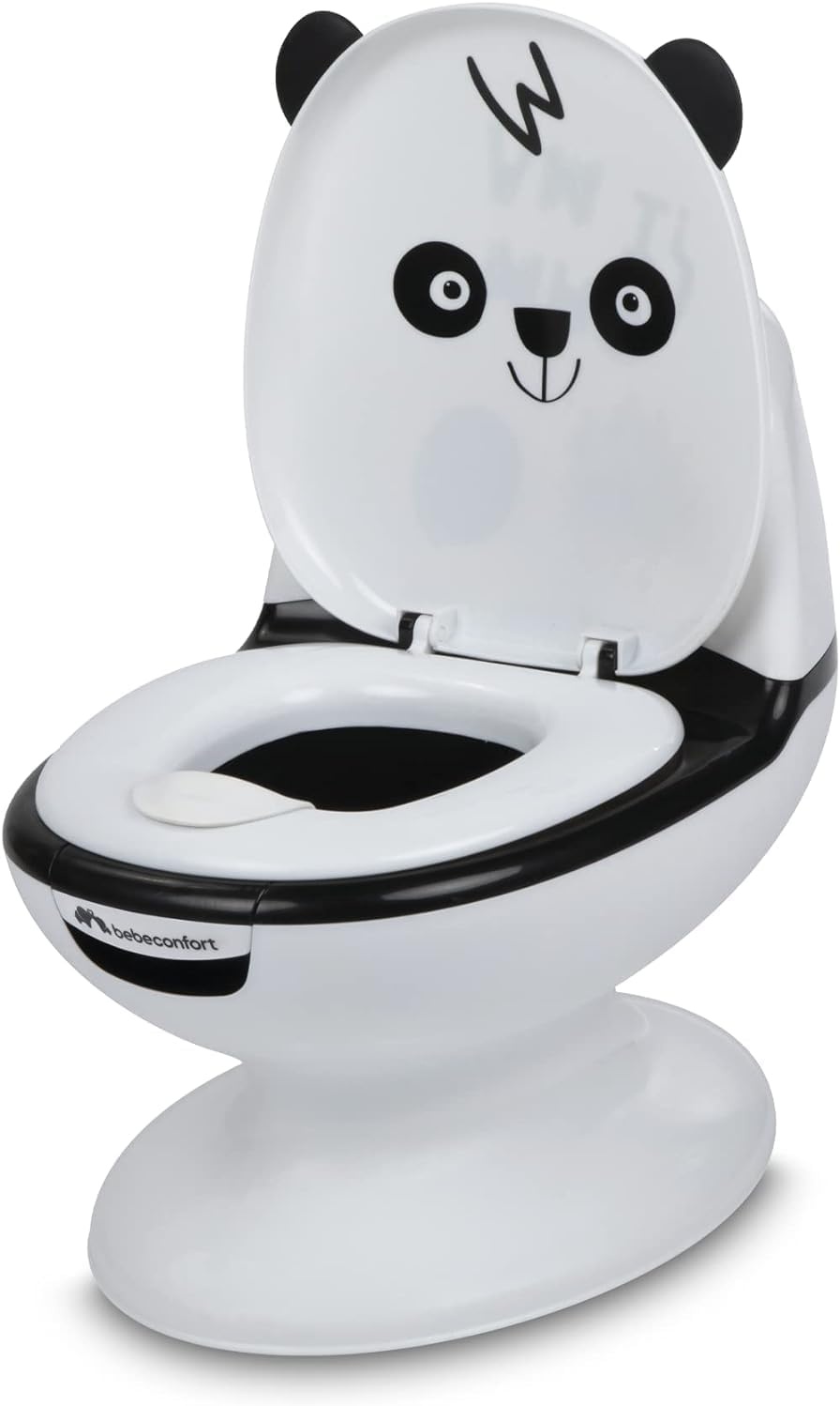 Bebeconfort Mini-Toilet, Baby Potje voor Zindelijkheidstraining, 1-3 jaar, 0-20 kg, Levensecht met Spatschild, Echt Spoelgeluid, Uitneembare Pot, Eenvoudig te Reinigen, Rubberen Voet, Panda