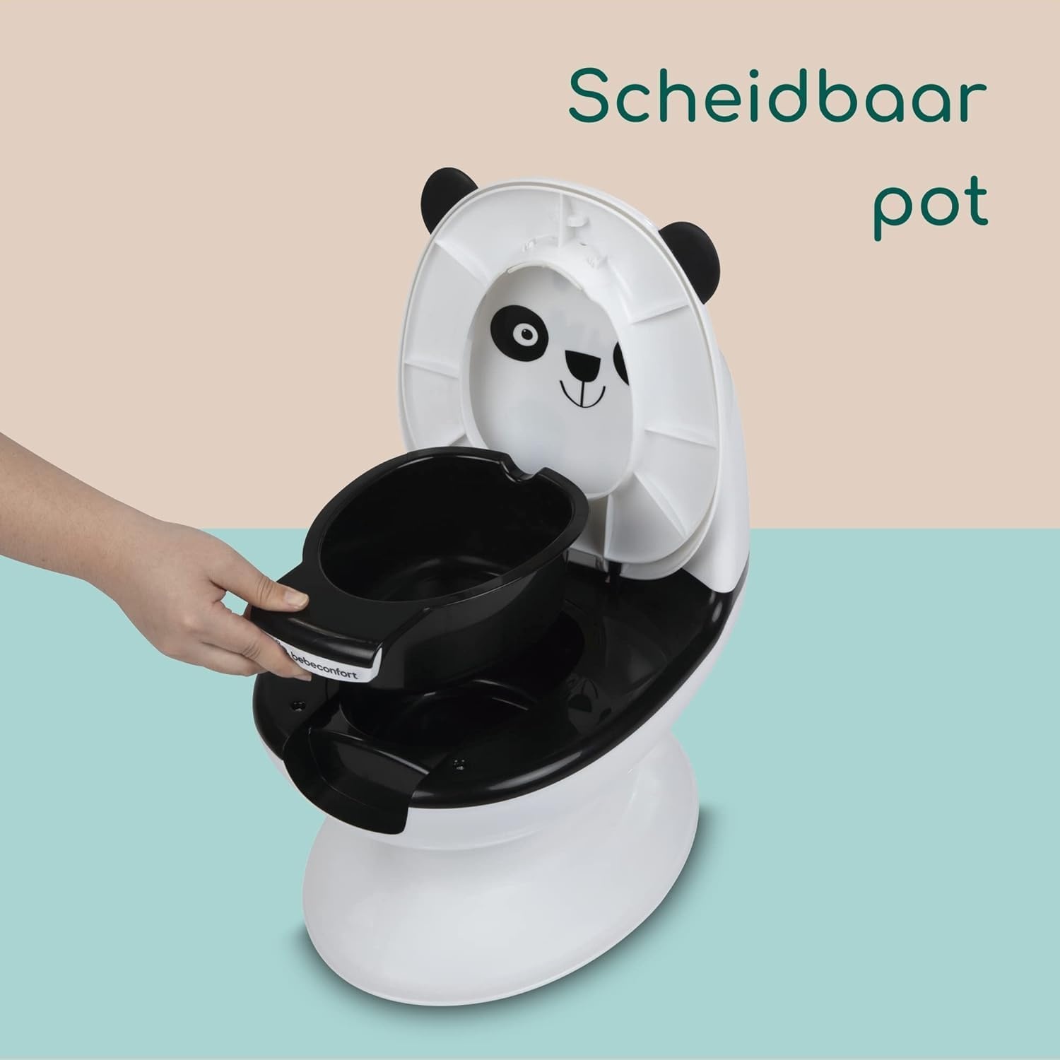 Bebeconfort Mini-Toilet, Baby Potje voor Zindelijkheidstraining, 1-3 jaar, 0-20 kg, Levensecht met Spatschild, Echt Spoelgeluid, Uitneembare Pot, Eenvoudig te Reinigen, Rubberen Voet, Panda