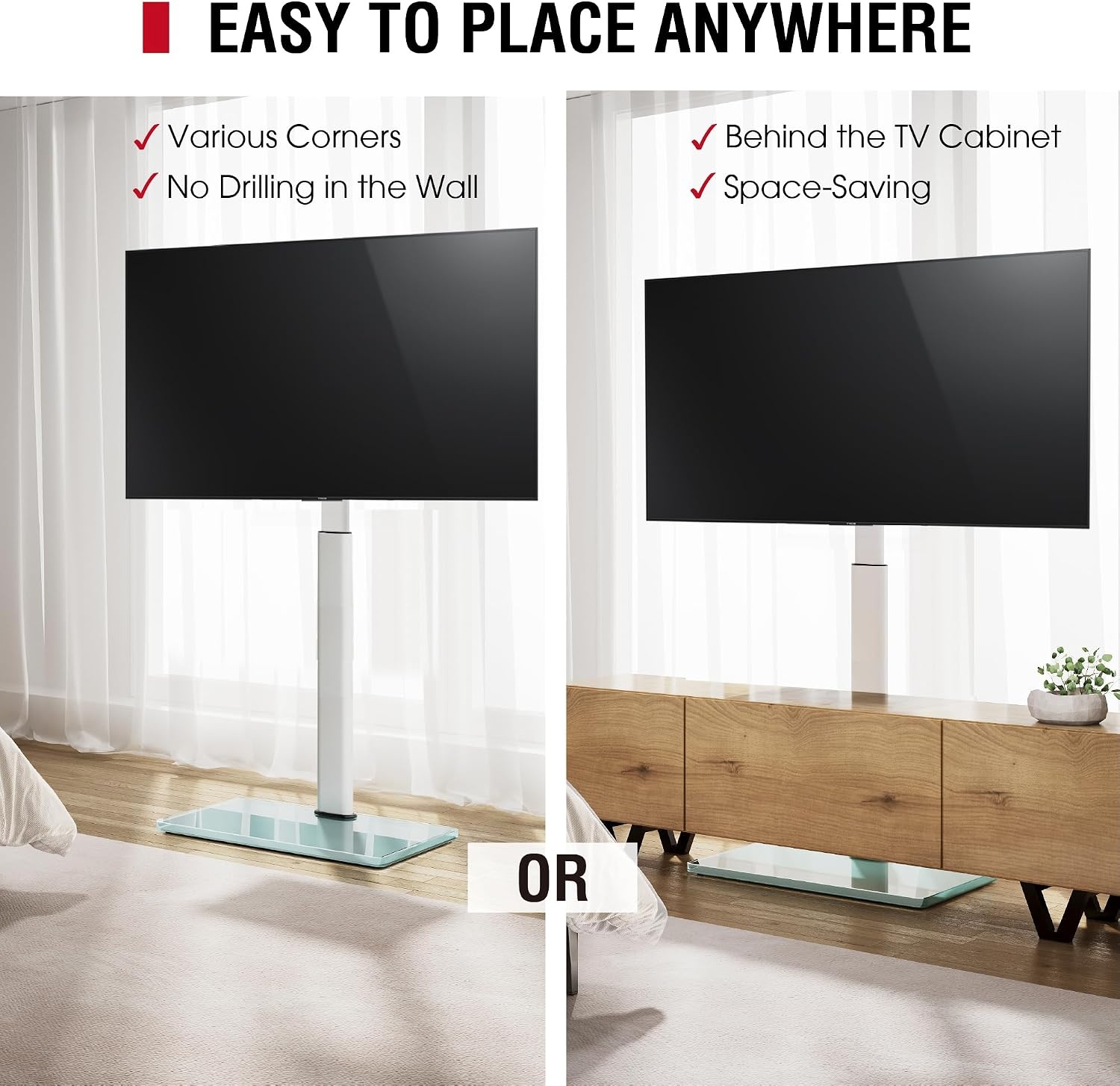 AOKCOS TV Standaard Vloer Draaibaar voor 42-55 65 75 85 inch, Kantelbaar Hoogte Verstelbaar TV Stand Mount, Universeel Vloerstandaard Hoog Max VESA 600x400mm 50kg
