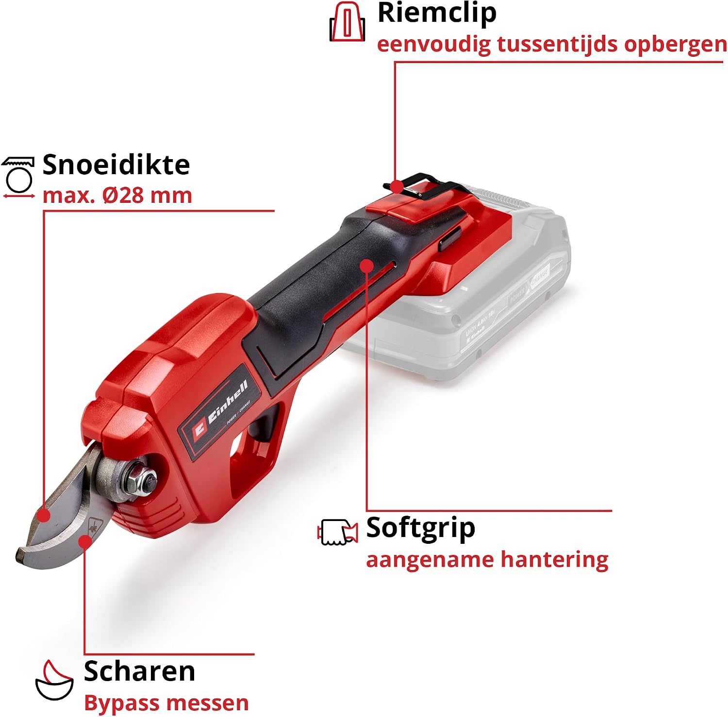 Einhell Accu-Takkenschaar GE-LS 18 Li-Solo, Rood/Zwart, 28 mm Snijcapaciteit