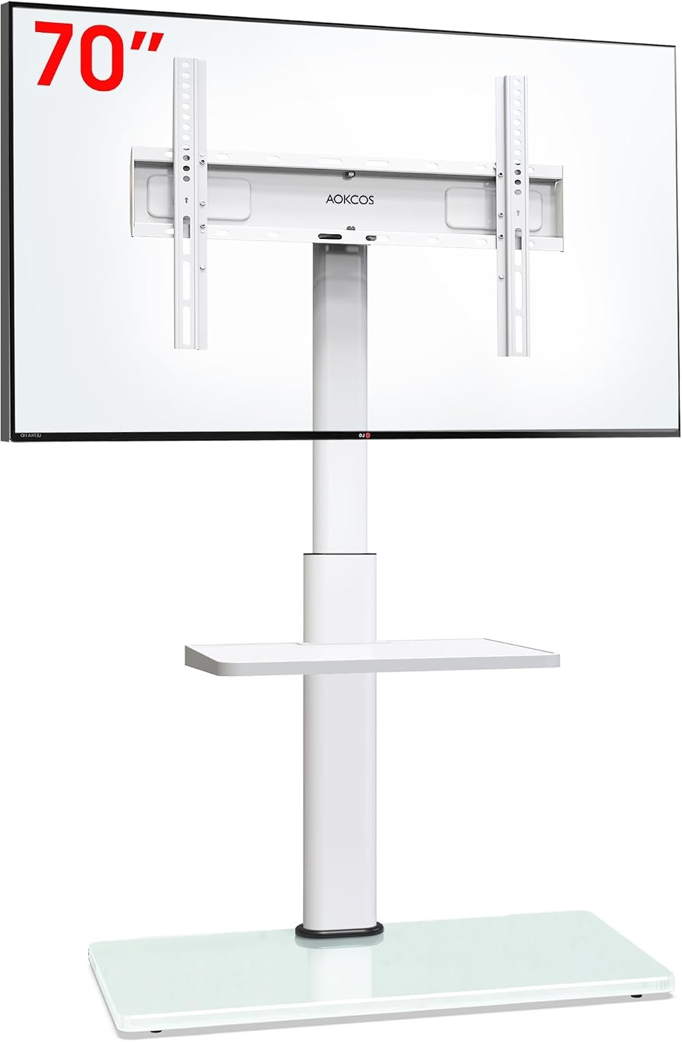 AOKCOS TV Standaard Vloer Draaibaar voor 32-55 65 inch TV, Kantelbaar Hoogte Verstelbaar TV Stand Mount, Universeel Vloerstandaard Hoog Max VESA 400x400mm 40kg Wit