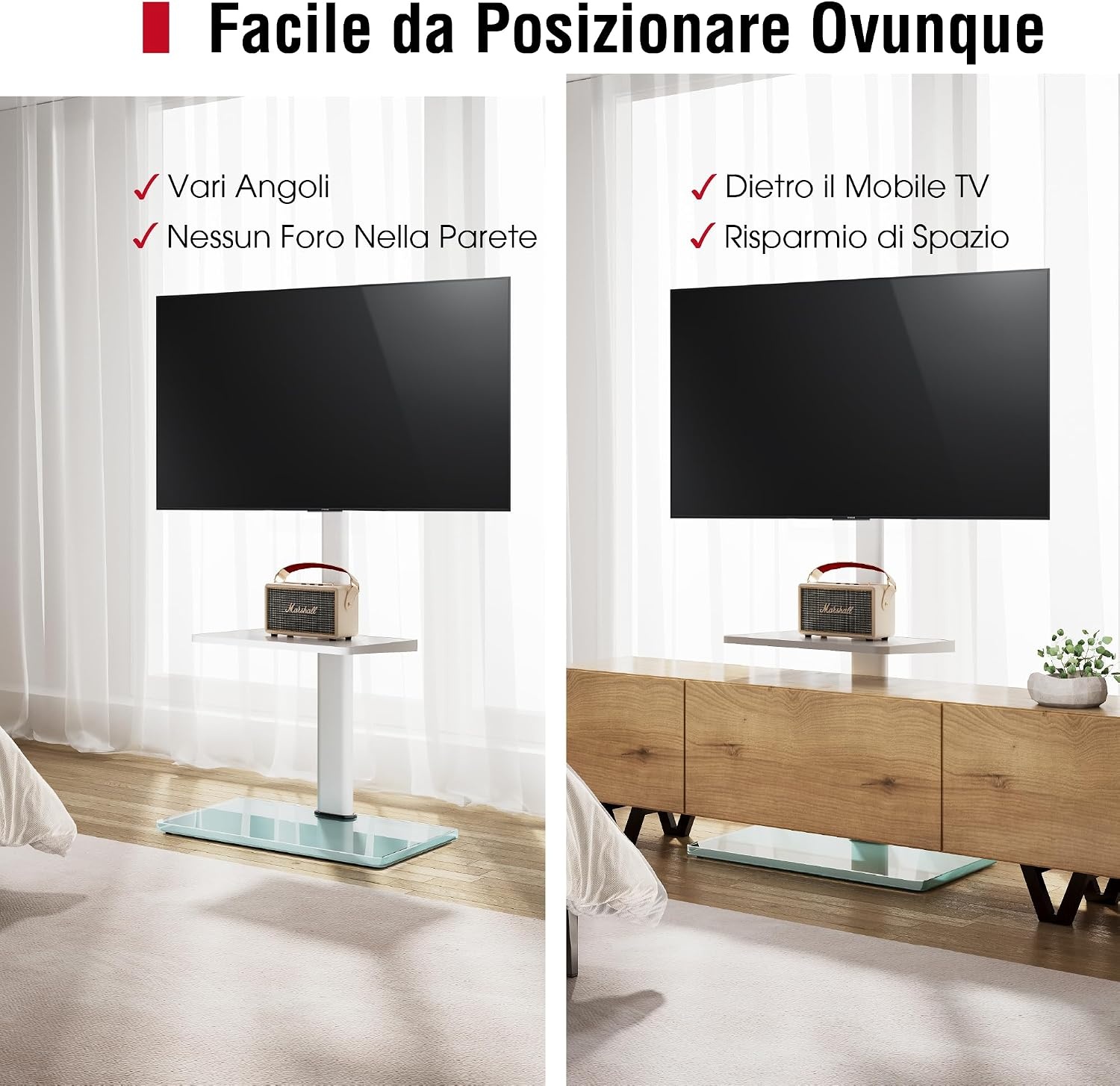 AOKCOS TV Standaard Vloer Draaibaar voor 32-55 65 inch TV, Kantelbaar Hoogte Verstelbaar TV Stand Mount, Universeel Vloerstandaard Hoog Max VESA 400x400mm 40kg Wit